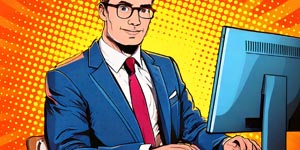 vibletter87 Comiczeichnung von Mann vor einem Bildschirm
